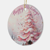 Whimsical Impressionistischer Weihnachtsbaum Pink Keramik Ornament (Links)