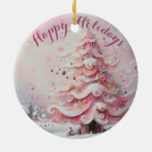 Whimsical Impressionistischer Weihnachtsbaum Pink Keramik Ornament (Hinten)