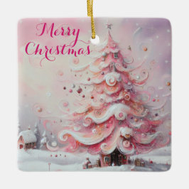 Whimsical Impressionistischer Weihnachtsbaum Pink Keramikornament
