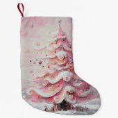 Whimsical Impressionistischer Weihnachtsbaum Pink Kleiner Weihnachtsstrumpf (Vorderseite)