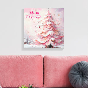Whimsical Impressionistischer Weihnachtsbaum Pink Leinwanddruck