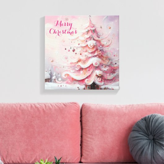 Whimsical Impressionistischer Weihnachtsbaum Pink Leinwanddruck (Insitu (Wohnzimmer))