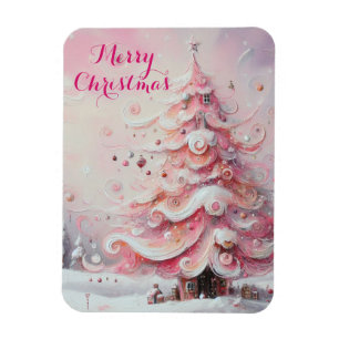 Whimsical Impressionistischer Weihnachtsbaum Pink Magnet