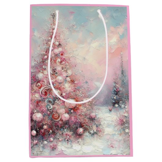 Whimsical Impressionistischer Weihnachtsbaum Pink  Mittlere Geschenktüte (Vorderseite)