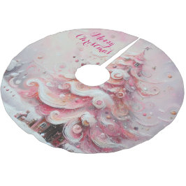 Whimsical Impressionistischer Weihnachtsbaum Pink Polyester Weihnachtsbaumdecke