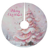 Whimsical Impressionistischer Weihnachtsbaum Pink Polyester Weihnachtsbaumdecke (Vorderseite)