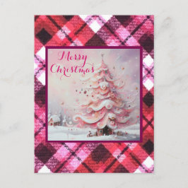 Whimsical Impressionistischer Weihnachtsbaum Pink Postkarte