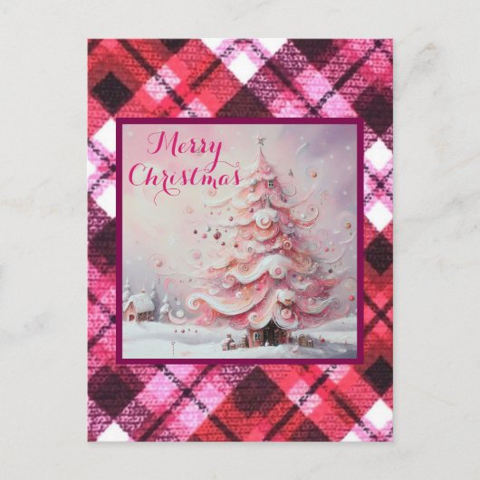 Whimsical Impressionistischer Weihnachtsbaum Pink Postkarte (Vorderseite)