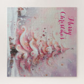 Whimsical Impressionistischer Weihnachtsbaum Pink Puzzle (Horizontal)