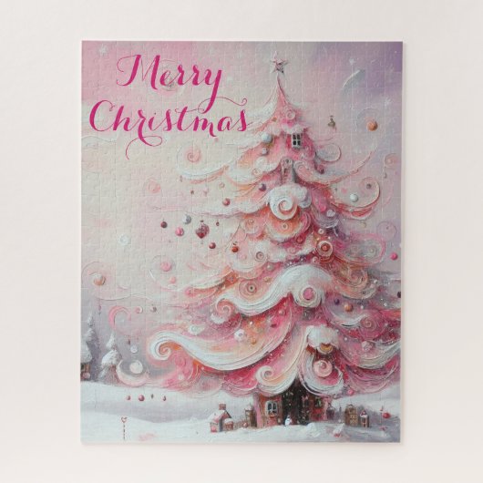 Whimsical Impressionistischer Weihnachtsbaum Pink Puzzle (Vertikal)