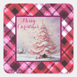 Whimsical Impressionistischer Weihnachtsbaum Pink Quadratischer Aufkleber