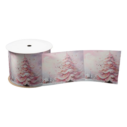 Whimsical Impressionistischer Weihnachtsbaum Pink Satinband (Spule)