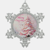 Whimsical Impressionistischer Weihnachtsbaum Pink Schneeflocken Zinn-Ornament (Vorderseite)