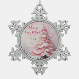 Whimsical Impressionistischer Weihnachtsbaum Pink Schneeflocken Zinn-Ornament