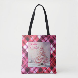 Whimsical Impressionistischer Weihnachtsbaum Pink Tasche