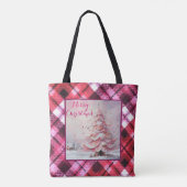 Whimsical Impressionistischer Weihnachtsbaum Pink Tasche (Rückseite)