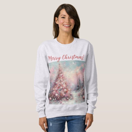 Whimsical Impressionistischer Weihnachtsbaum Sweatshirt (Vorne ganz)