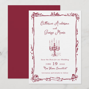 Whimsical Ink Handgezeichneter Kandelaber-Hochzeit Save The Date