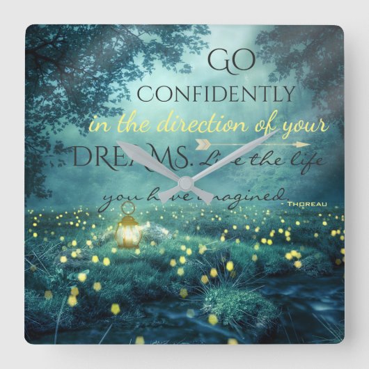 Whimsical Inspiring Dreams Quote Quadratische Wanduhr (Vorderseite)