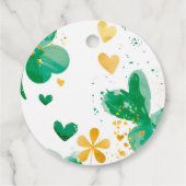 Whimsical Irish Lucky Green Kleeblatt Baby Dusche Geschenkanhänger (Rückseite)