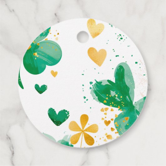 Whimsical Irish Lucky Green Kleeblatt Baby Dusche Geschenkanhänger (Rückseite)