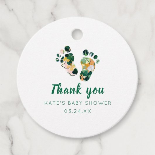 Whimsical Irish Lucky Green Kleeblatt Baby Dusche Geschenkanhänger (Vorderseite)