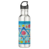 Whimsical israelische Flagge mit Blume & Herzen Edelstahlflasche (Vorderseite)
