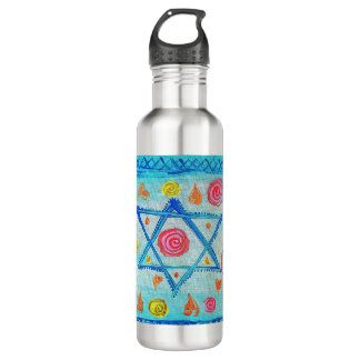 Whimsical israelische Flagge mit Blume & Herzen Edelstahlflasche