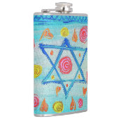 Whimsical israelische Flagge mit Blume & Herzen Flachmann (Rechts)