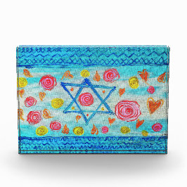 Whimsical israelische Flagge mit Blume & Herzen Fotoblock