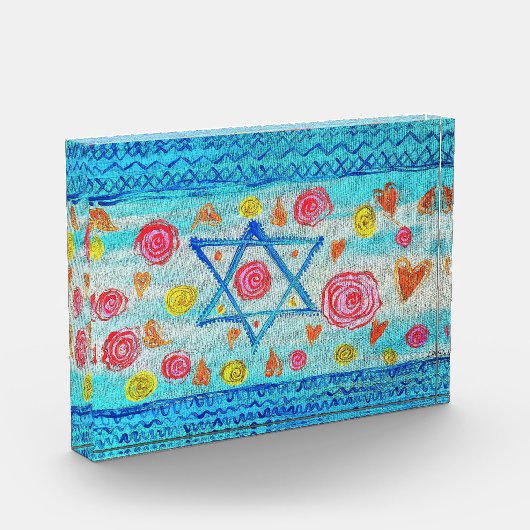 Whimsical israelische Flagge mit Blume & Herzen Fotoblock (Links)