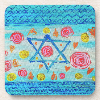 Whimsical israelische Flagge mit Blume & Herzen Getränkeuntersetzer