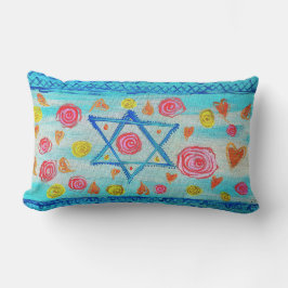 Whimsical israelische Flagge mit Blume & Herzen Lendenkissen