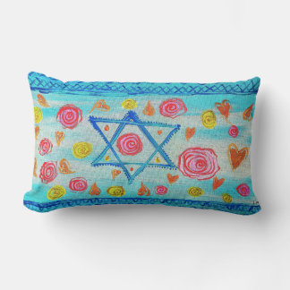 Whimsical israelische Flagge mit Blume & Herzen Lendenkissen