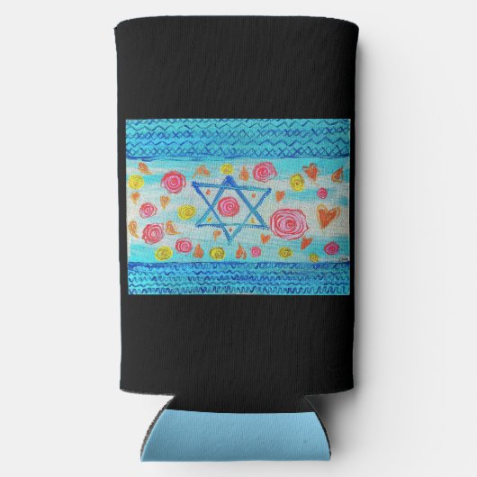 Whimsical israelische Flagge mit Blume & Herzen Selters Dosenkühler (Rückseite)