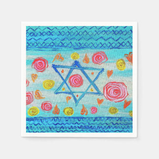 Whimsical israelische Flagge mit Blume & Herzen Serviette