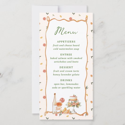 Whimsical Italian Citrus Wedding Menu (Vorderseite)