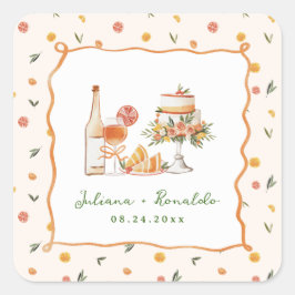 Whimsical Italian Citrus Wedding Quadratischer Aufkleber