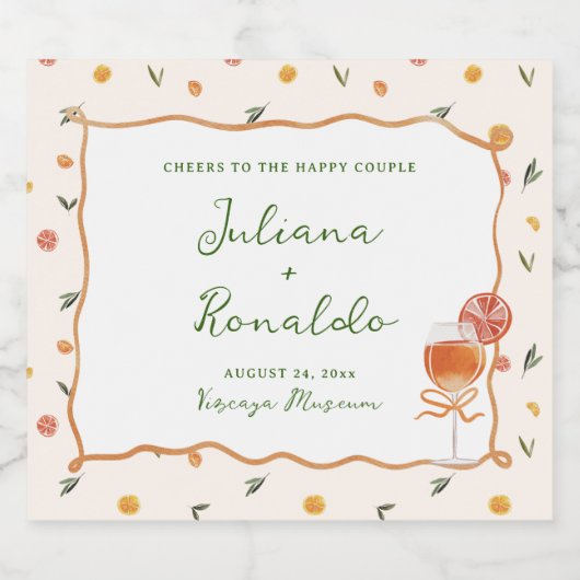 Whimsical Italian Citrus Wedding Schaumweinetikett (Einzelnes Label)