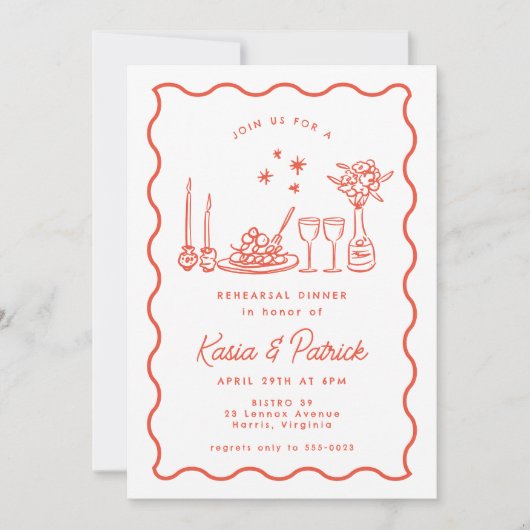 Whimsical Italian Doodle Wedle Probe Dinner Einladung (Vorderseite)