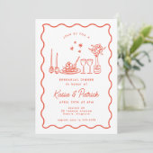 Whimsical Italian Doodle Wedle Probe Dinner Einladung (Stehend Vorderseite)