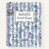 Whimsical Italian Food Illustration Blue Recipe Notizblock (Vorderseite)