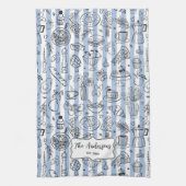 Whimsical Italian Food Illustration Blue Stripes Geschirrtuch (Vertikal)