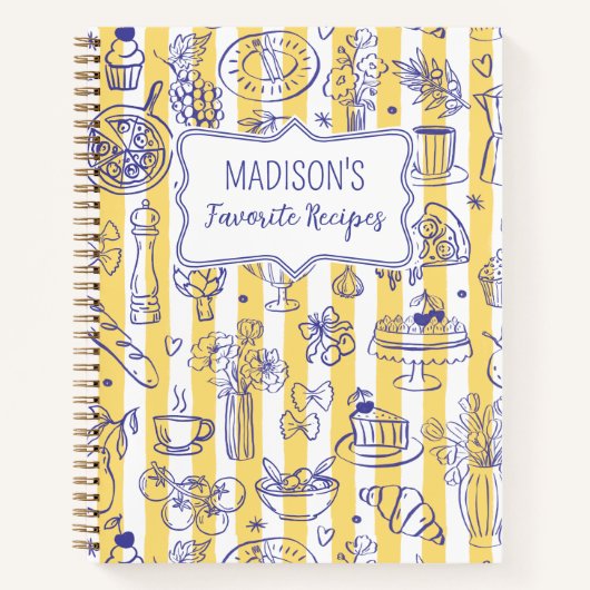 Whimsical Italian Food Illustration Yellow Recipe Notizblock (Vorderseite)