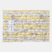Whimsical Italian Food Illustration Yellow Stripes Geschirrtuch (Horizontal)
