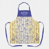 Whimsical Italian Food Illustration Yellow Stripes Schürze (Vorderseite)
