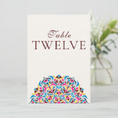 Whimsical Ivory Floral Border Wedding Table Number Einladung (Stehend Vorderseite)