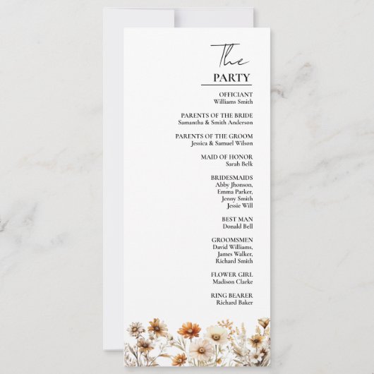 Whimsical Ivory Wildblume Wedding Program Card Einladung (Rückseite)