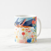 Whimsical Jackal im blühenden Blumengarten Kaffeetasse (VorderseiteRechts)