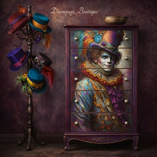 Whimsical Jester Decoupage Seidenpapier